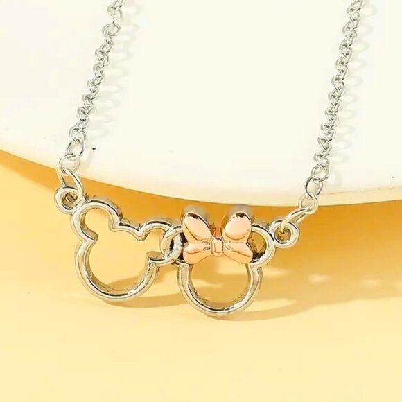 Minnie Mouse Necklace Bow Silver Pendant Disney Mickey Vacation CHOOSE Color - Picture 2 of 4